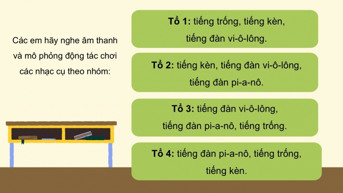 Giáo án PPT Âm nhạc 2 cánh diều Tiết 25: Nghe nhạc Cây cầu Luân-đôn, Vận dụng – Sáng tạo Mô phỏng động tác chơi các nhạc cụ