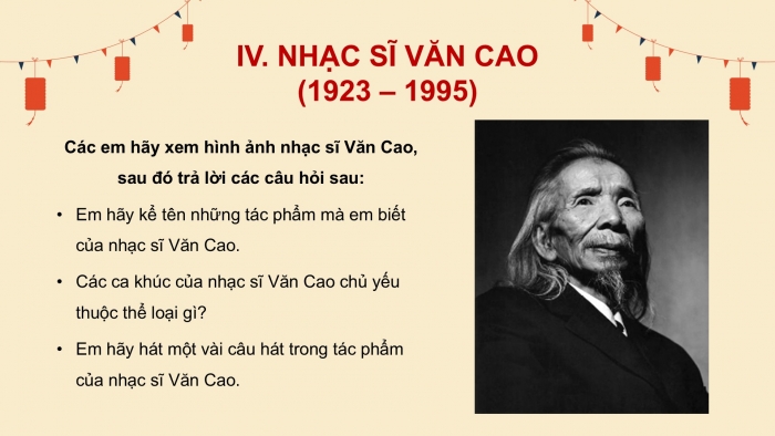 Giáo án PPT Âm nhạc 6 cánh diều Tiết 2: Ôn tập bài hát Mùa xuân em tới trường, kết hợp gõ đệm bằng nhạc cụ gõ và động tác cơ thể, Nghe bài hát Mùa xuân đầu tiên, Nhạc sĩ Văn Cao