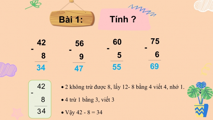 Giáo án PPT Toán 2 kết nối Bài 22: Phép trừ (có nhớ) số có hai chữ số cho số có một chữ số