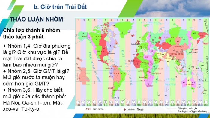 Giáo án PPT Địa lí 6 chân trời Bài 6: Chuyển động tự quay quanh trục của Trái Đất và hệ quả