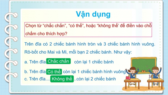 Giáo án PPT Toán 2 kết nối Bài 66: Chắc chắn, có thể, không thể