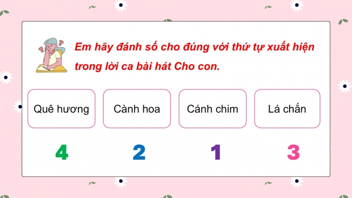 Giáo án điện tử Âm nhạc 5 cánh diều Tiết 24: Ôn tập bài hát Cho con, Nghe nhạc Ba ngọn nến lung linh