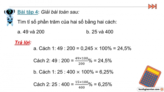 Giáo án PPT dạy thêm Toán 5 Kết nối bài 40: Tìm tỉ số phần trăm của hai số