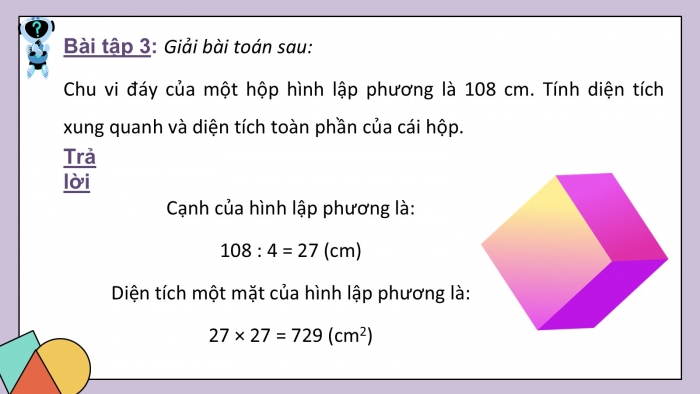 Giáo án PPT dạy thêm Toán 5 Kết nối bài 51: Diện tích xung quanh và diện tích toàn phần của hình lập phương