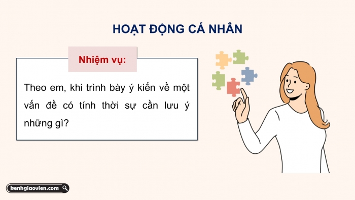 Giáo án điện tử Ngữ văn 9 chân trời Bài 9: Trình bày ý kiến về một sự việc có tính thời sự