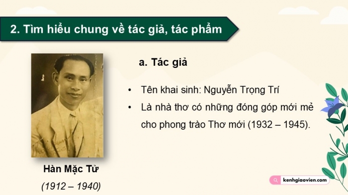 Giáo án điện tử Ngữ văn 9 chân trời Bài 10: Mùa xuân chín (Hàn Mặc Tử)