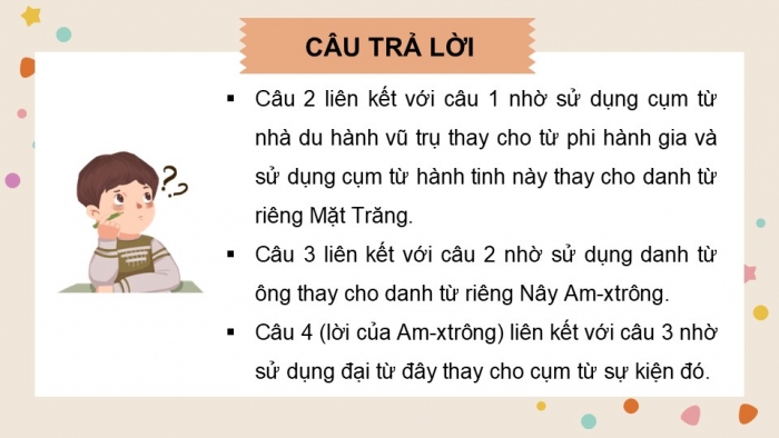 Giáo án điện tử Tiếng Việt 5 cánh diều Bài 17: Luyện tập liên kết câu bằng cách thay thế từ ngữ