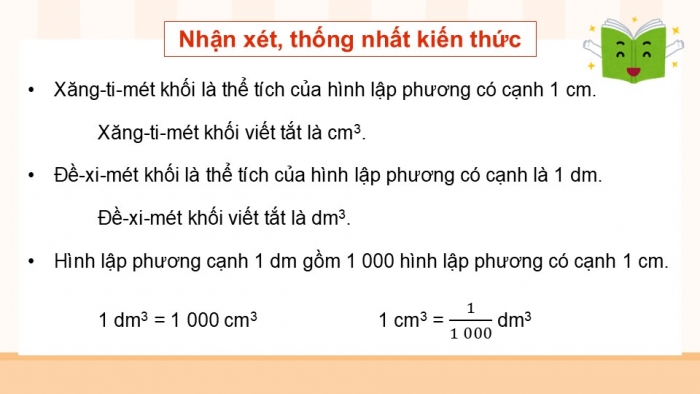 Giáo án điện tử Toán 5 kết nối Bài 46: Xăng-ti-mét khối. Đề-xi-mét khối