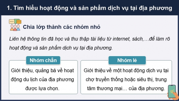 Giáo án điện tử Địa lí 12 chân trời Bài 23: Thực hành Tìm hiểu hoạt động và sản phẩm dịch vụ tại địa phương