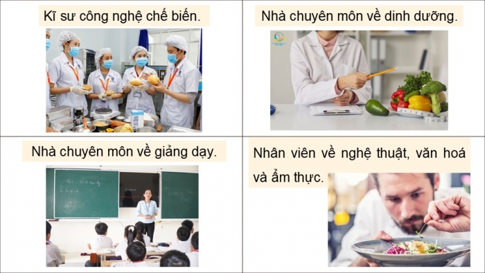 Giáo án điện tử Công nghệ 9 Chế biến thực phẩm Cánh diều Bài 9: Một số ngành nghề liên quan đến chế biến thực phẩm