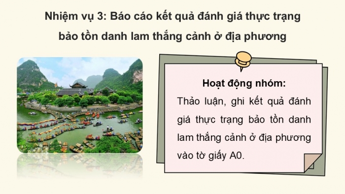 Giáo án điện tử Hoạt động trải nghiệm 12 chân trời bản 2 Chủ đề 6: Bảo tồn động vật, thực vật và cảnh quan thiên nhiên (P2)