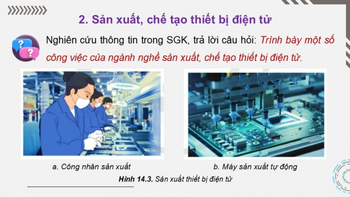 Giáo án điện tử Công nghệ 12 Điện - Điện tử Cánh diều Bài 14: Một số ngành nghề thuộc lĩnh vực kĩ thuật điện tử