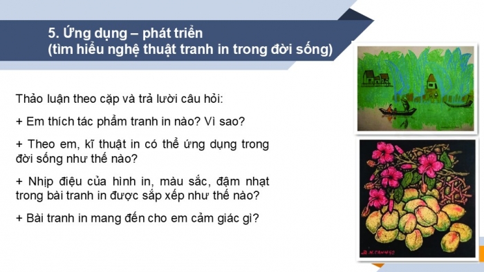 Giáo án PPT Mĩ thuật 6 chân trời Bài 3: Tranh in hoa, lá