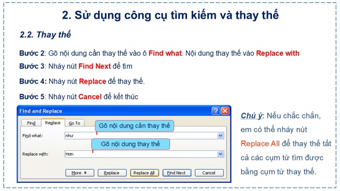 Giáo án PPT Tin học 6 kết nối Bài 13 Thực hành: Tìm kiếm và thay thế