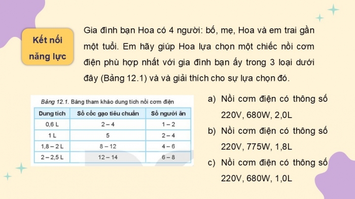 Giáo án PPT Công nghệ 6 kết nối Bài 12: Nồi cơm điện