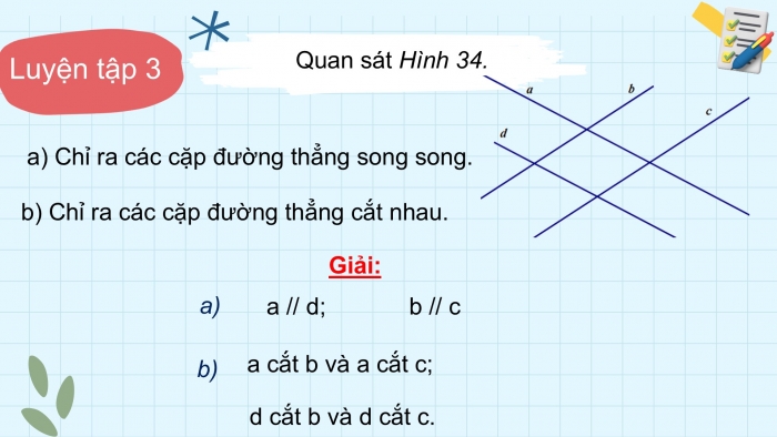 Giáo án PPT Toán 6 cánh diều Bài 2: Hai đường thẳng cắt nhau. Hai đường thẳng song song