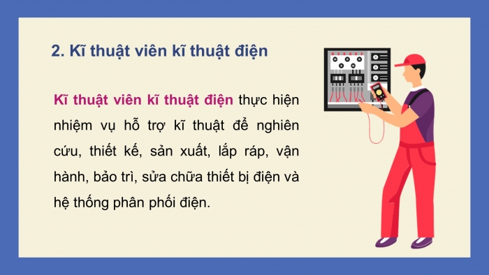 Giáo án điện tử Công nghệ 9 Lắp đặt mạng điện trong nhà Chân trời Chủ đề 7: Một số ngành nghề liên quan đến lắp đặt mạng điện trong nhà