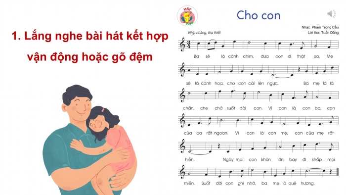 Giáo án điện tử Âm nhạc 5 cánh diều Tiết 24: Ôn tập bài hát Cho con, Nghe nhạc Ba ngọn nến lung linh