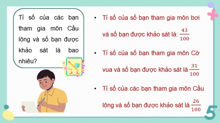 Giáo án điện tử Toán 5 kết nối Bài 36: Tỉ số. Tỉ số phần trăm