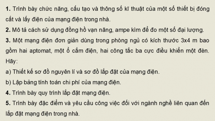 Giáo án điện tử Công nghệ 9 Lắp đặt mạng điện trong nhà Cánh diều Bài Ôn tập