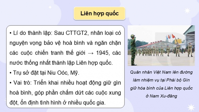 Giáo án điện tử Lịch sử và Địa lí 5 kết nối Bài 27: Xây dựng thế giới hòa bình