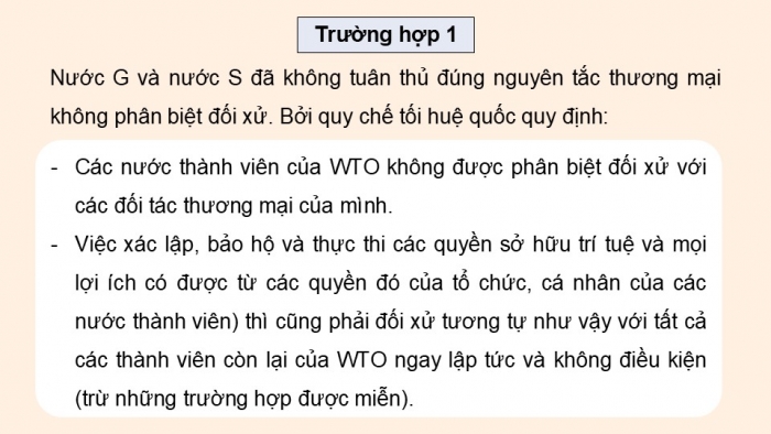 Giáo án điện tử Kinh tế pháp luật 12 kết nối Bài 16: Nguyên tắc cơ bản của Tổ chức Thương mại thế giới và hợp đồng thương mại quốc tế