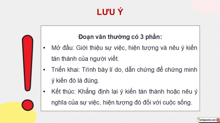 Giáo án điện tử Tiếng Việt 5 kết nối Bài 17: Tìm hiểu cách viết đoạn văn nêu ý kiến tán thành một sự việc, hiện tượng