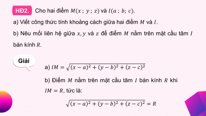 Giáo án điện tử Toán 12 cánh diều Bài 3: Phương trình mặt cầu