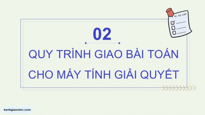 Giáo án điện tử Tin học 9 chân trời Bài 13: Quy trình giao bài toán cho máy tính giải quyết