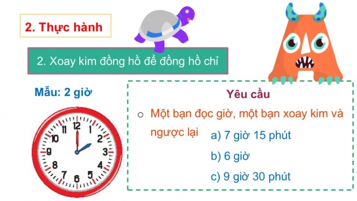 Giáo án PPT Toán 2 chân trời bài Giờ, phút, xem đồng hồ