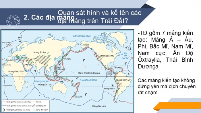 Giáo án PPT Địa lí 6 cánh diều Bài 9: Cấu tạo của Trái Đất. Các mảng kiến tạo. Núi lửa và động đất