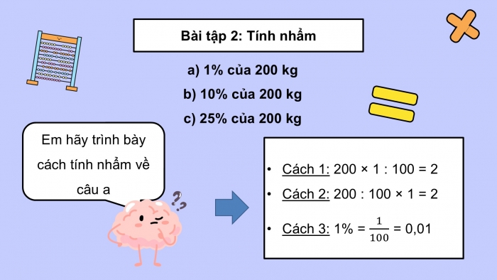 Giáo án điện tử Toán 5 chân trời Bài 58: Tìm giá trị phần trăm của một số