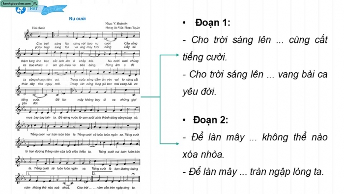 Giáo án điện tử Âm nhạc 9 kết nối Tiết 23: Hát Bài hát Nụ cười