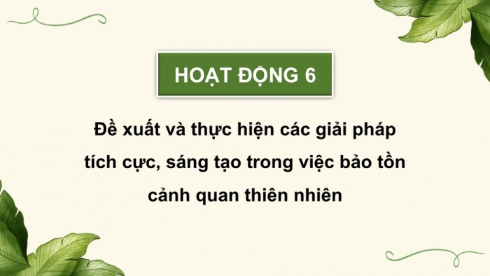 Giáo án điện tử Hoạt động trải nghiệm 12 chân trời bản 2 Chủ đề 6: Bảo tồn động vật, thực vật và cảnh quan thiên nhiên (P2)