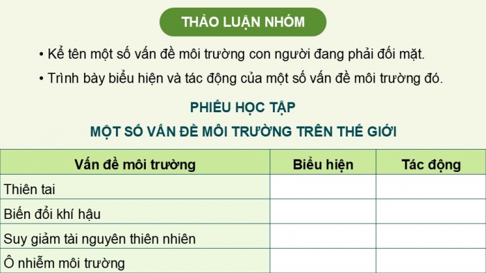 Giáo án điện tử Lịch sử và Địa lí 5 kết nối Bài 26: Xây dựng thế giới xanh - sạch - đẹp