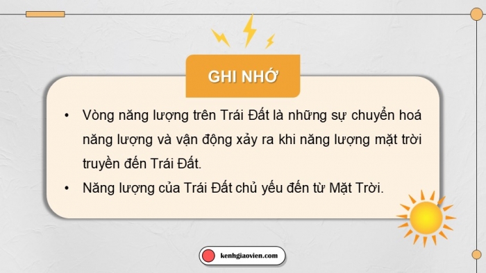 Giáo án điện tử KHTN 9 chân trời - Phân môn Vật lí Bài 14: Năng lượng của Trái Đất. Năng lượng hóa thạch