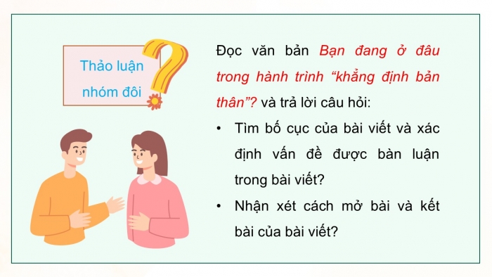 Giáo án điện tử Ngữ văn 12 chân trời Bài 6: Viết bài văn nghị luận về một vấn đề liên quan đến tuổi trẻ