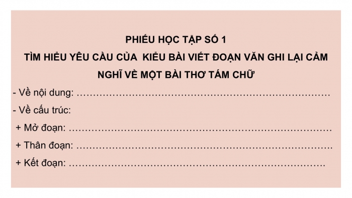 Giáo án điện tử Ngữ văn 9 kết nối Bài 7: Viết đoạn văn ghi lại cảm nghĩ về một bài thơ tám chữ