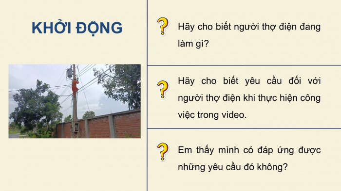 Giáo án điện tử Công nghệ 9 Lắp đặt mạng điện trong nhà Cánh diều Bài 7: Một số ngành nghề liên quan đến lắp đặt mạng điện trong nhà