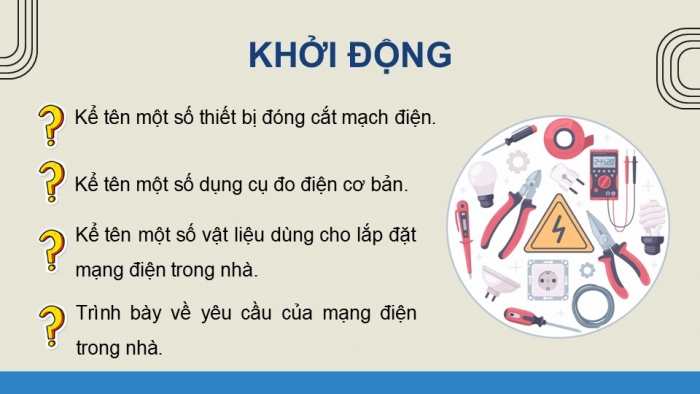 Giáo án điện tử Công nghệ 9 Lắp đặt mạng điện trong nhà Cánh diều Bài Ôn tập