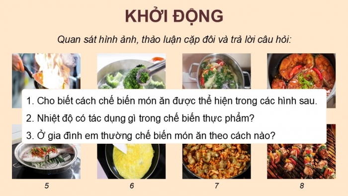 Giáo án điện tử Công nghệ 9 Chế biến thực phẩm Kết nối Bài 6: Chế biến thực phẩm có sử dụng nhiệt