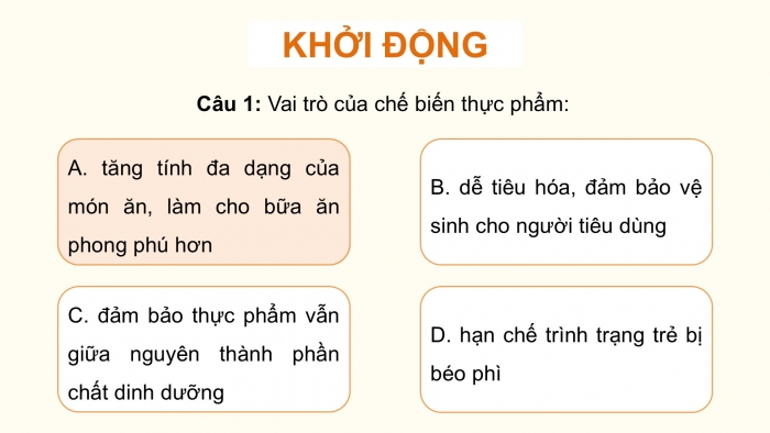 Giáo án điện tử Công nghệ 9 Chế biến thực phẩm Cánh diều Bài Ôn tập