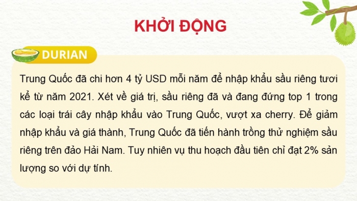 Giáo án điện tử Công nghệ 9 Trồng cây ăn quả Kết nối Bài 6: Kĩ thuật trồng và chăm sóc cây sầu riêng