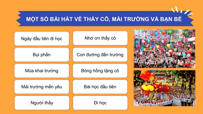 Giáo án PPT Âm nhạc 6 chân trời Tiết 1: Bài hát Mùa khai trường, Nhạc cụ thể hiện tiết tấu Bài thực hành số 1