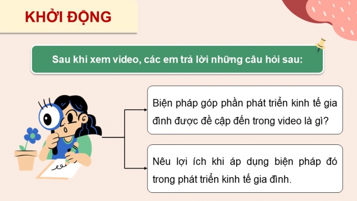 Giáo án điện tử Hoạt động trải nghiệm 9 cánh diều Chủ đề 6 - Hoạt động giáo dục 3: Phát triển kinh tế gia đình