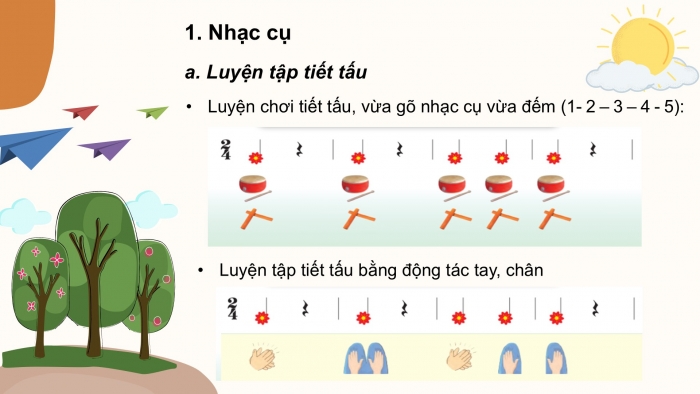 Giáo án PPT Âm nhạc 2 cánh diều Tiết 4: Nhạc cụ, Vận dụng – Sáng tạo Mô phỏng âm thanh cao – thấp theo sơ đồ