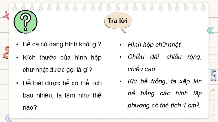 Giáo án điện tử Toán 5 chân trời Bài 73: Thể tích hình hộp chữ nhật