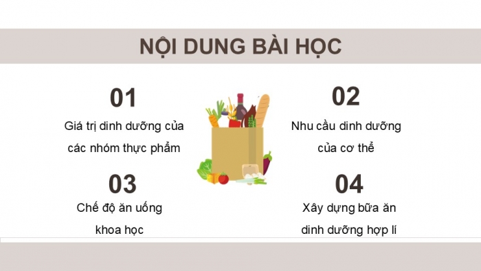 Giáo án PPT Công nghệ 6 chân trời Bài 4: Thực phẩm và dinh dưỡng