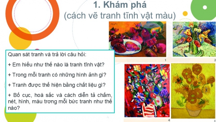 Giáo án PPT Mĩ thuật 6 chân trời Bài 2: Tranh tĩnh vật màu