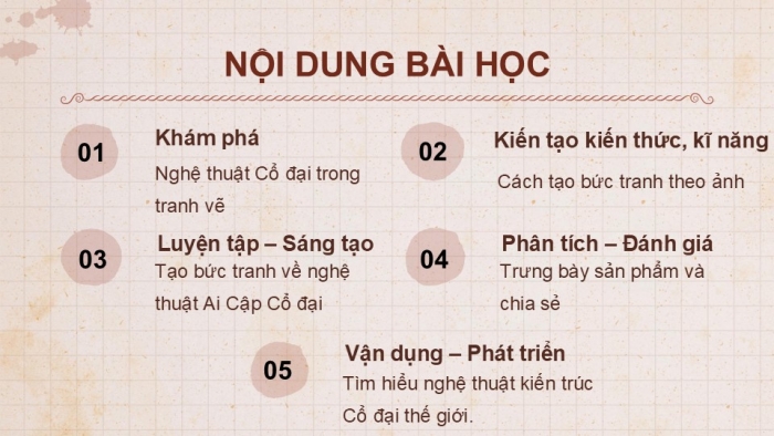 Giáo án PPT Mĩ thuật 6 chân trời Bài 1: Ai Cập Cổ đại trong mắt em